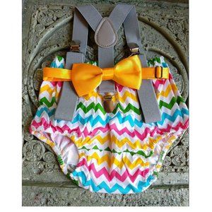 NWOT Easter Multicolor Boy Cake Smash Outfit Boy First Birthday outfit Chevron